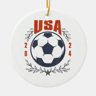 USA Fotboll 2024 Stjärnor & Lagerkrans Vintage Julgransprydnad Keramik