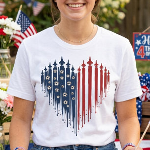 USA Fotboll Hjärtat Patriotisk Drip Flagga Jaktpla T Shirt