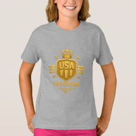 USA Freedom Golden Emblem Girls’ Basic T-Shirt