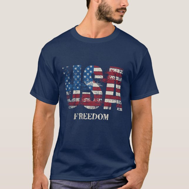 USA - FREEDOM  RED, WHITE, AND BLUE PATRIOTIC  T SHIRT (Framsida)