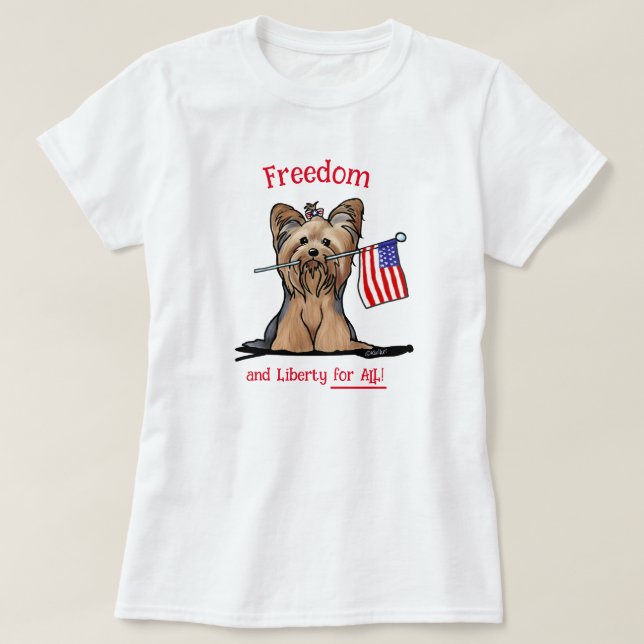 USA Freedom Yorkie Terrier T Shirt (Design framsida)