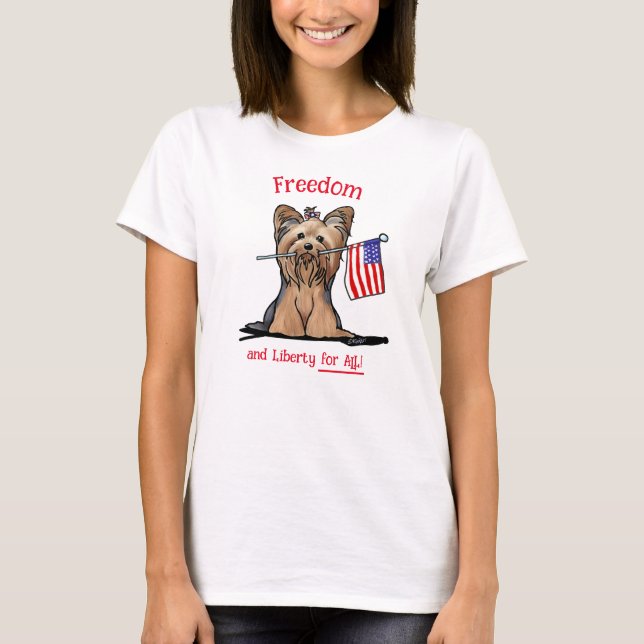 USA Freedom Yorkie Terrier T Shirt (Framsida)