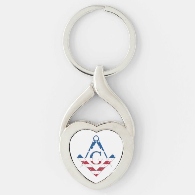 USA Freemasonic-symbol Twisted Heart Silverfärgad Nyckelring (Framsidan)