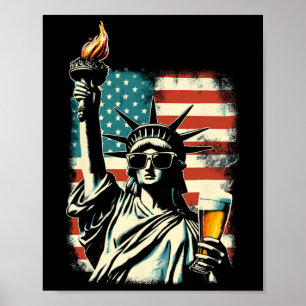 USA Frihetsgudinnan 4:e Juli-fest Öl Rolig Poster