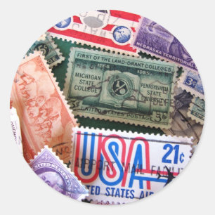 USA Frimärke Collage Stickers Runt Klistermärke