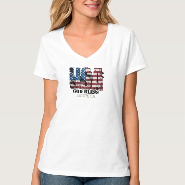 USA God Bless America  T Shirt (Framsida)