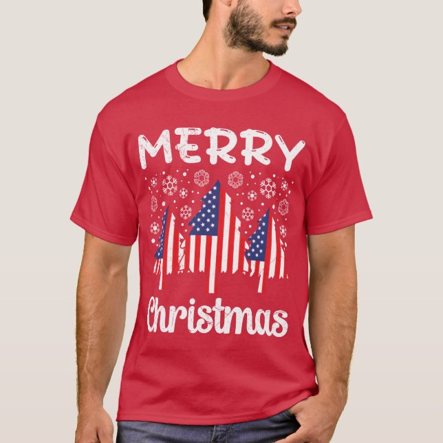USA God jul Firrees jul-familjen Party T Shirt (Framsida)