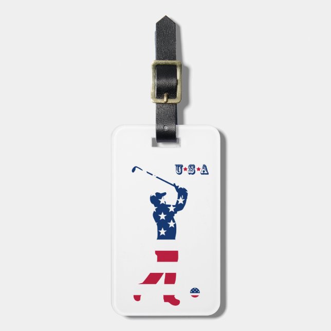 USA golf American flagga golfer Bagagebricka (Vertikal Framsida)