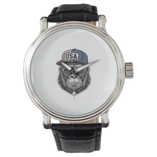 USA Gorilla Vintage Gravyr Patriotisk Tröja Desi Armbandsur