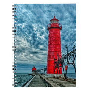 USA, Grand Haven, Michigan, fyr Anteckningsbok Med Spiral