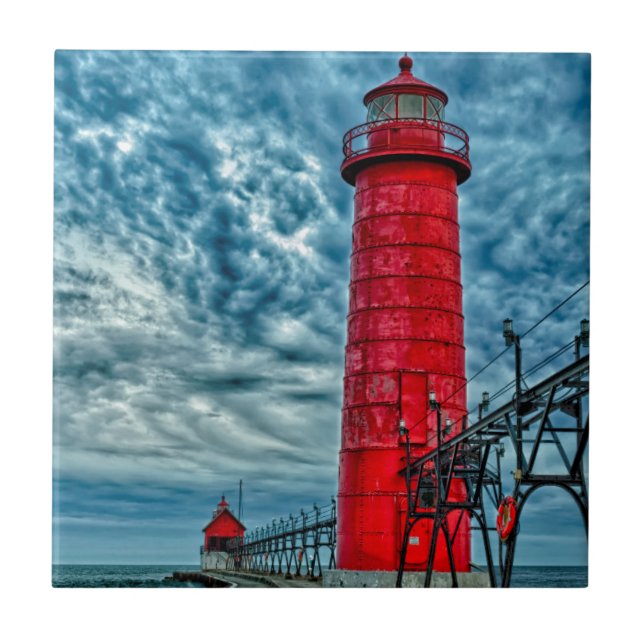 USA, Grand Haven, Michigan, fyr Kakelplatta (Framsidan)