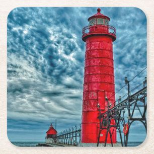 USA, Grand Haven, Michigan, fyr Underlägg Papper Kvadrat