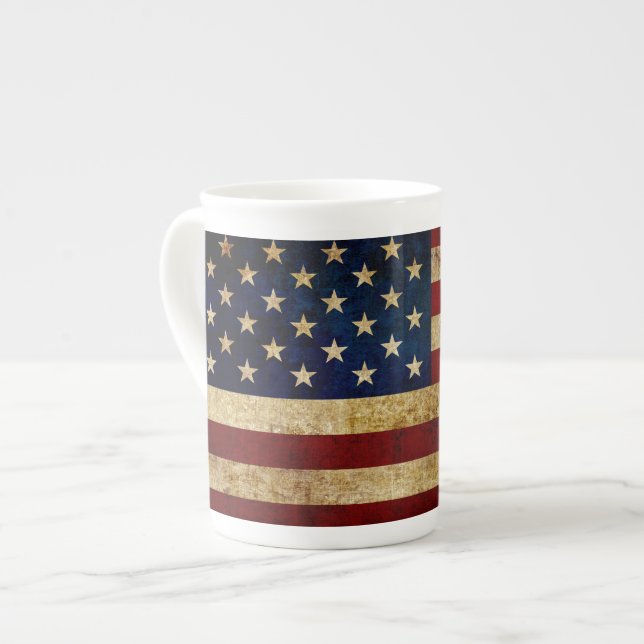 USA / Grungad flagga Benporslin Mugg (Framsida vänster)
