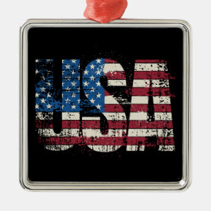 USA-grunge-textdesign med flagga Julgransprydnad Metall