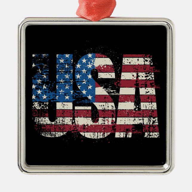 USA-grunge-textdesign med flagga Julgransprydnad Metall (Framsidan)