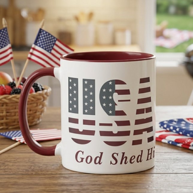 USA Gud Föll Sin Nåd På Dig Patriotisk Mugg (USA God Shed His Grace On Thee Patriotic Mug)