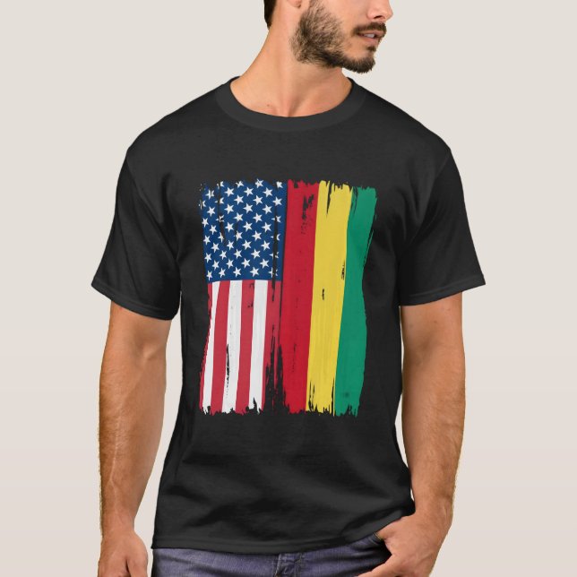 Usa Guinea Halamerikansk Flagga Roots T Shirt (Framsida)