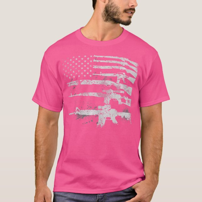 Usa Guns Weapons Flagga Rifles Rand militär 2A T Shirt (Framsida)