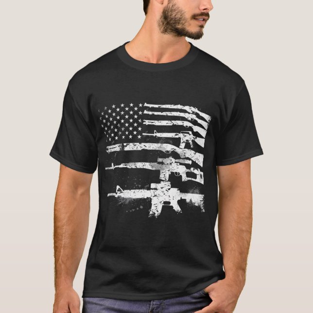 Usa Guns Weapons Flagga Rifles Rand väpnat Amerika T Shirt (Framsida)