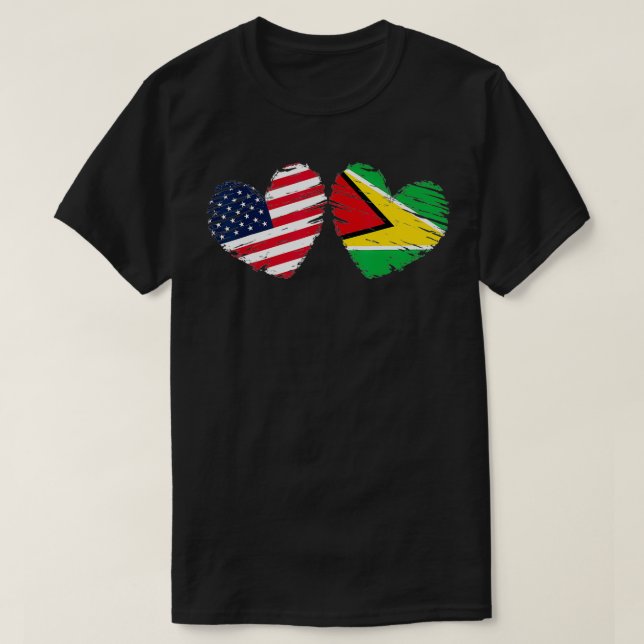 USA Guyana Flagga Heart Valentines day Guyanese Am T Shirt (Design framsida)