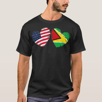 USA Guyana Flagga Heart Valentines day Guyanese Am T Shirt