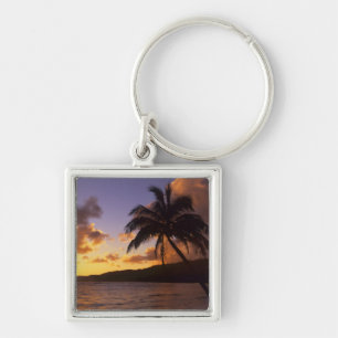 USA, Hawaii, Kauai, Färgglad soluppgång i en 2 Fyrkantig Silverfärgad Nyckelring