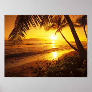 USA, Hawaii, Maui, Färgrik solnedgång i en 2 Poster