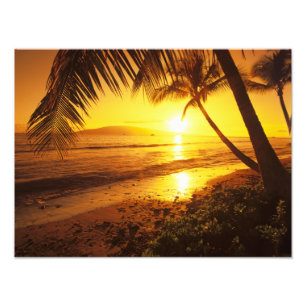 USA, Hawaii, Maui, Färgstark solnedgång i en Fototryck