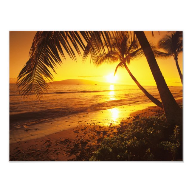 USA, Hawaii, Maui, Färgstark solnedgång i en Fototryck (Framsidan)