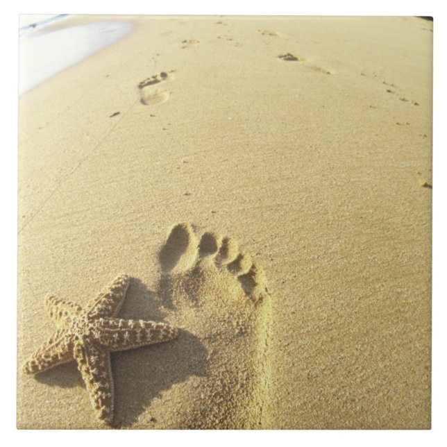 USA, Hawaii, Maui, Makena Beach, Footprint och Kakelplatta (Framsidan)