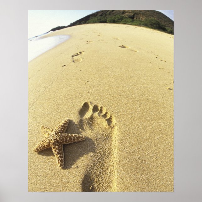 USA, Hawaii, Maui, Makena Beach, Footprint och Poster (Framsidan)