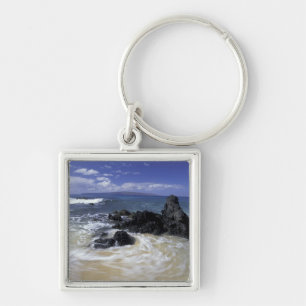 USA, Hawaii, Maui, Maui, Makena Beach, Surfning Fyrkantig Silverfärgad Nyckelring