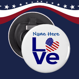 USA Heart Flag Blå KÄRLEK Personligt Namn  Flasköppnare