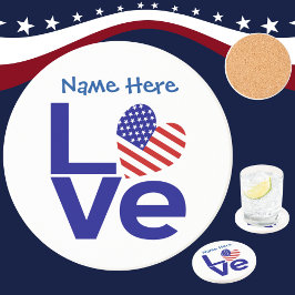 USA Heart Flag Blå KÄRLEK Personligt Namn  Underlägg