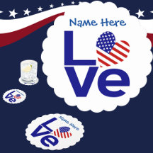 USA Heart Flagga Blå KÄRLEK Personligt Namn 