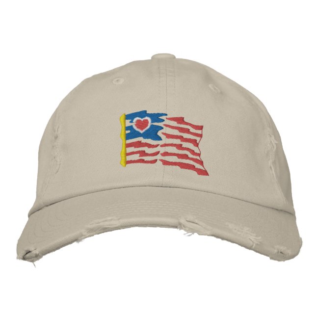 USA Heart Flagga Embroized Hat Broderad Keps (Framsida)
