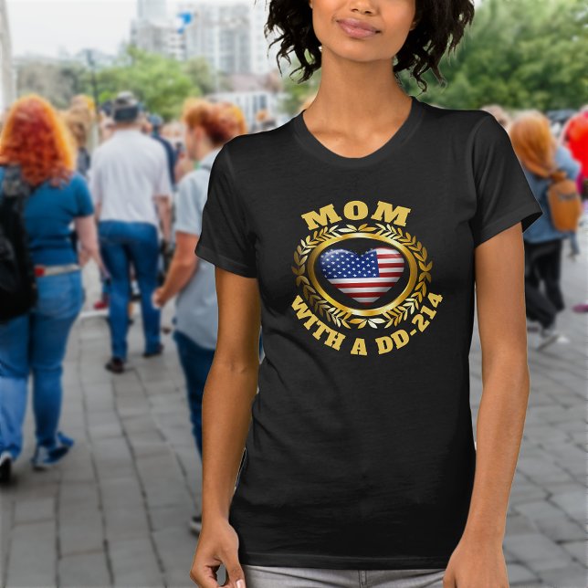 USA Heart Flagga | Guld Laurel Löv | Mamma DD 214 T Shirt (Skapare uppladdad)