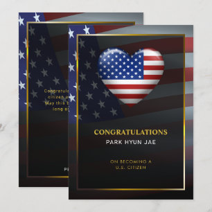 USA Heart Flagga   GULD RAM   Medborgarskap Inbjudningar