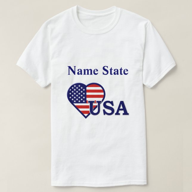 USA Heart Flagga Namn State T-shirt (Design framsida)