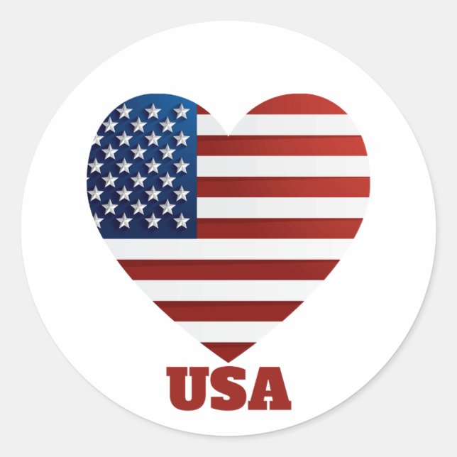 USA Heart Flagga Runt Klistermärke (Framsida)