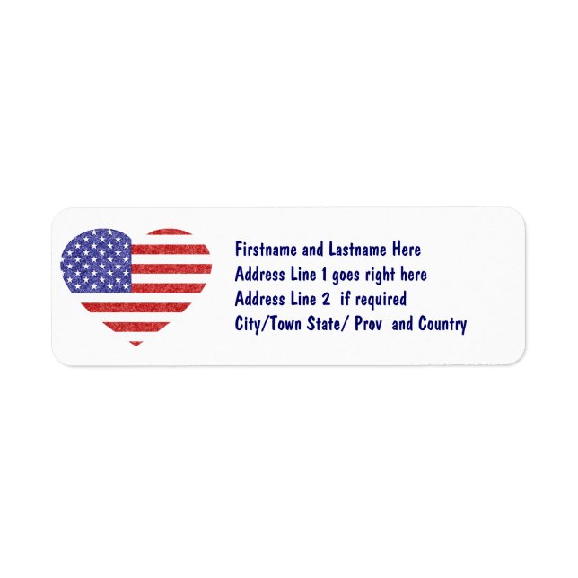 USA Heart Flagga Stars & Rand i Crayon Stil Returadress Etikett (Framsidan)