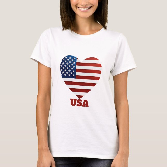 USA Heart Flagga T Shirt (Framsida)