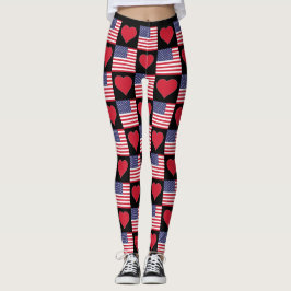 USA Heart United Stater Patriotic American Flagga Leggings