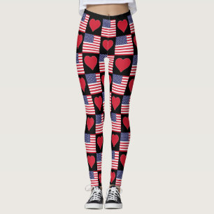 USA Heart United Stater Patriotic American Flagga Leggings