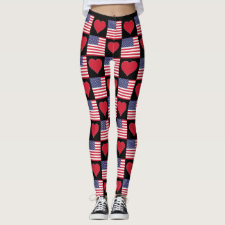 USA Heart United Stater Patriotic American Flagga Leggings