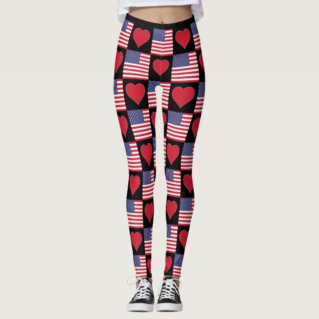 USA Heart United Stater Patriotic American Flagga Leggings (Framsida)