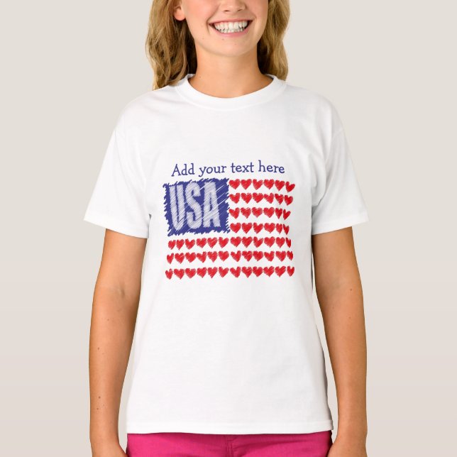 USA Hearts Flagga Personlig T Shirt (Framsida)