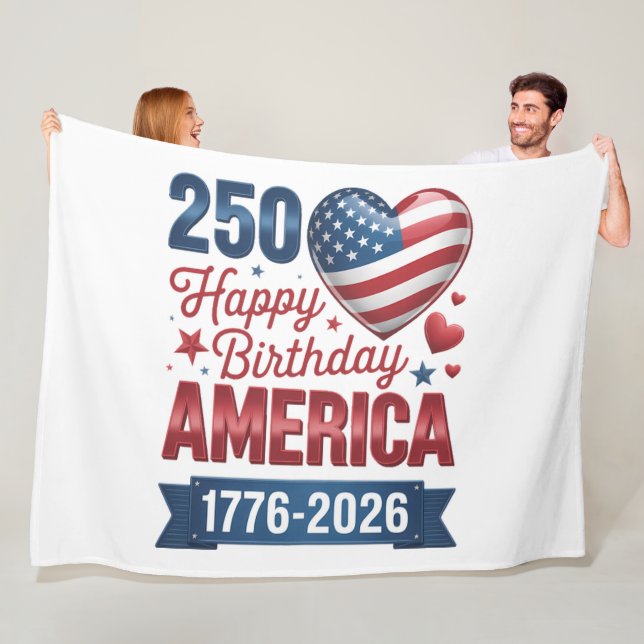 USA Hjärtan 1776 2026 4:e juli Fleecefilt (På plats)