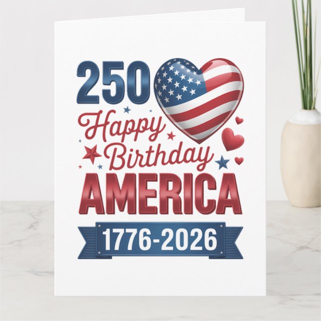 USA Hjärtan 1776 2026 4:e juli  Kort (Framsida)