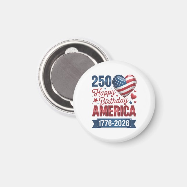 USA Hjärtan 1776 2026 4:e juli  Magnet (Front/Back)